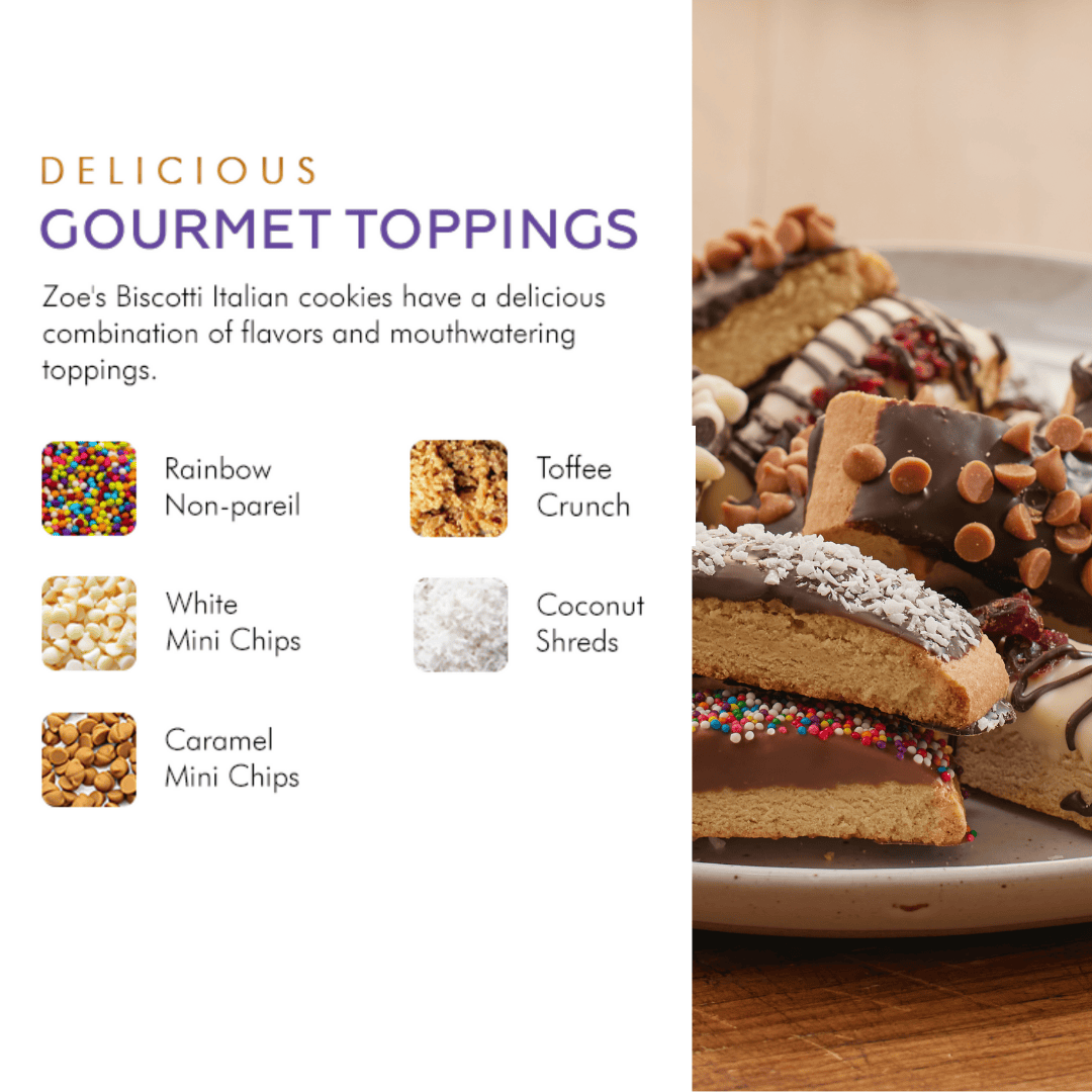 Cravings by Zoe Gourmet Chocolate BIscotti Cookies 5 Piece Toppings