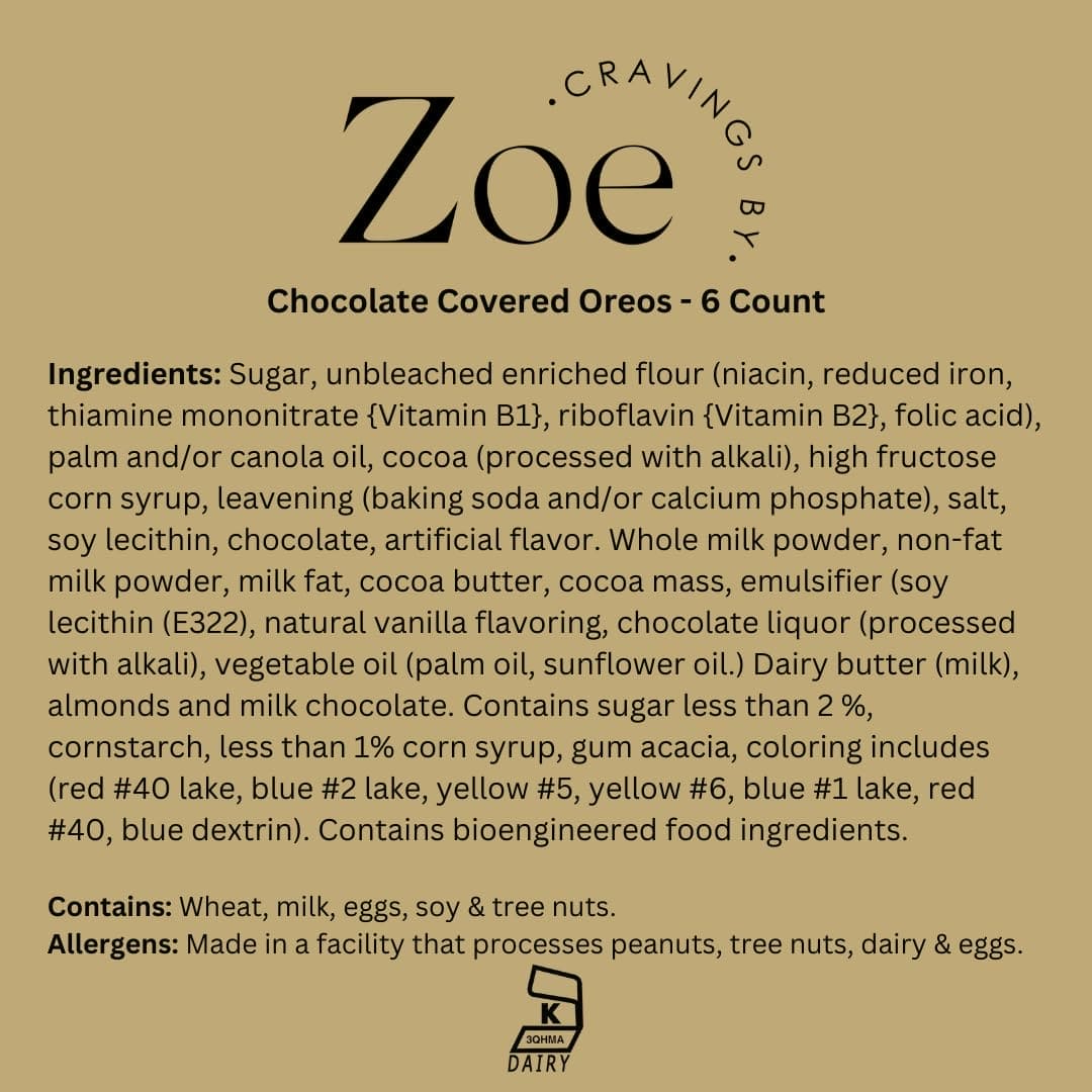 Cravings by Zoe Gourmet Chocolate Covered Oreo Cookie 6 Piece Ingredients