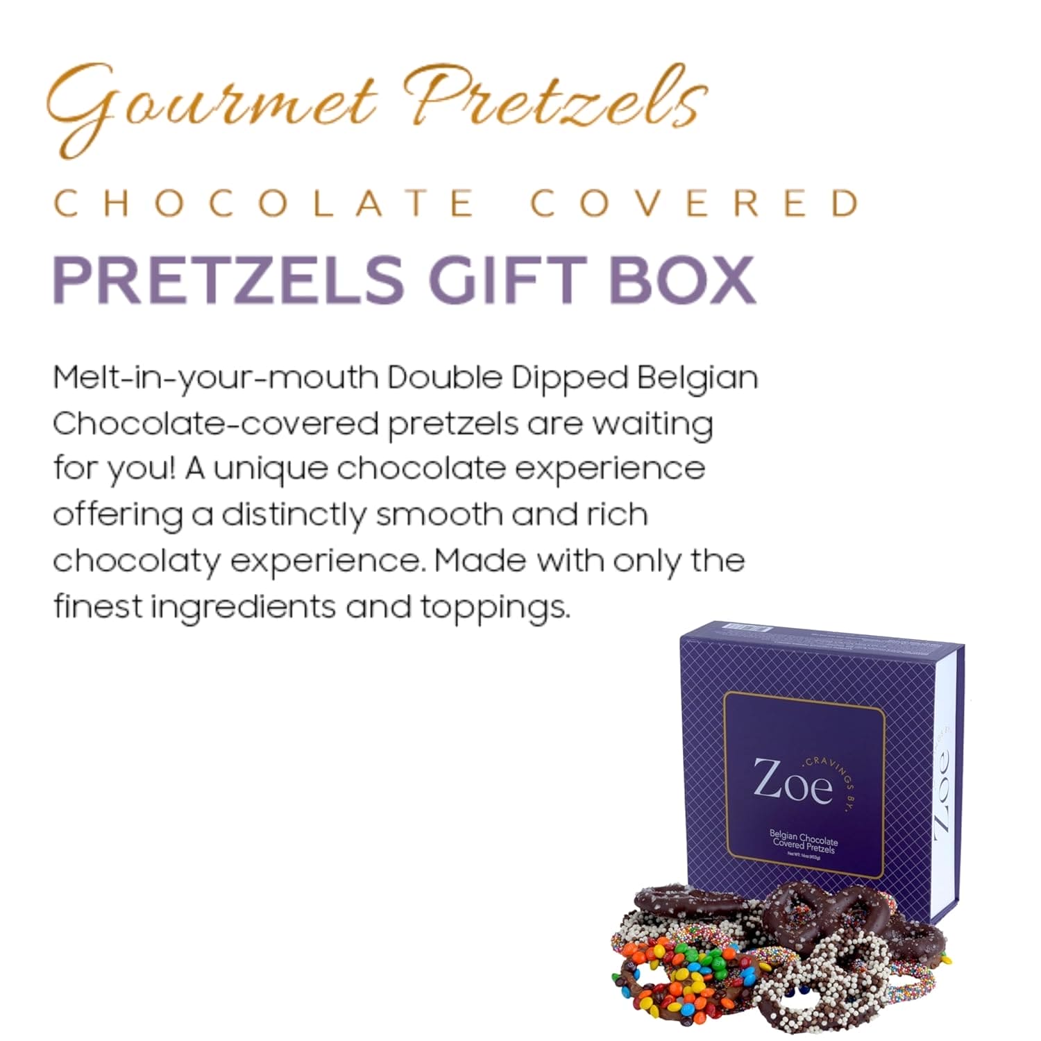 Gourmet Belgian Chocolate Covered Pretzels with Gift Box - Cravings by Zoe - Gourmet Chocolate